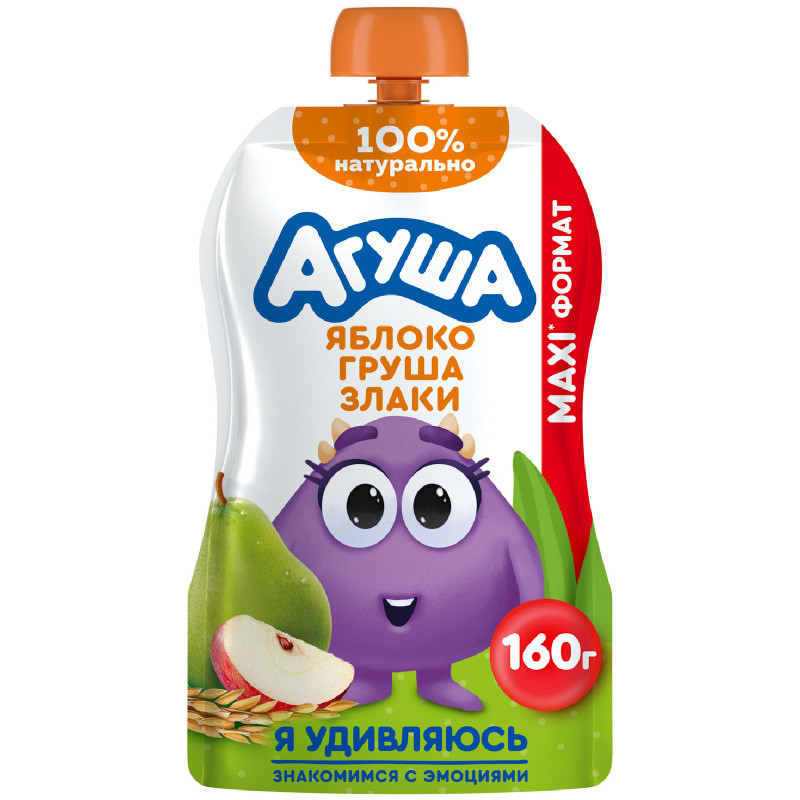 Изображение товара Пюре фруктовое детское Агуша яблоко груша злаки с 8 месяцев, 160гр