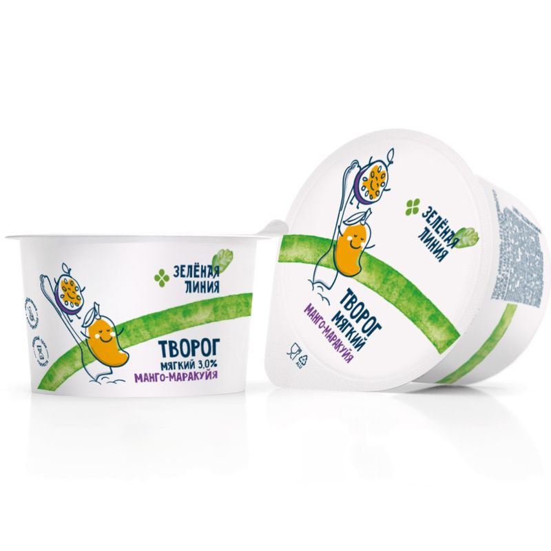 Изображение товара Творог мягкий с наполнителем Манго-Маракуйя 3% Зелёная Линия 100 г
