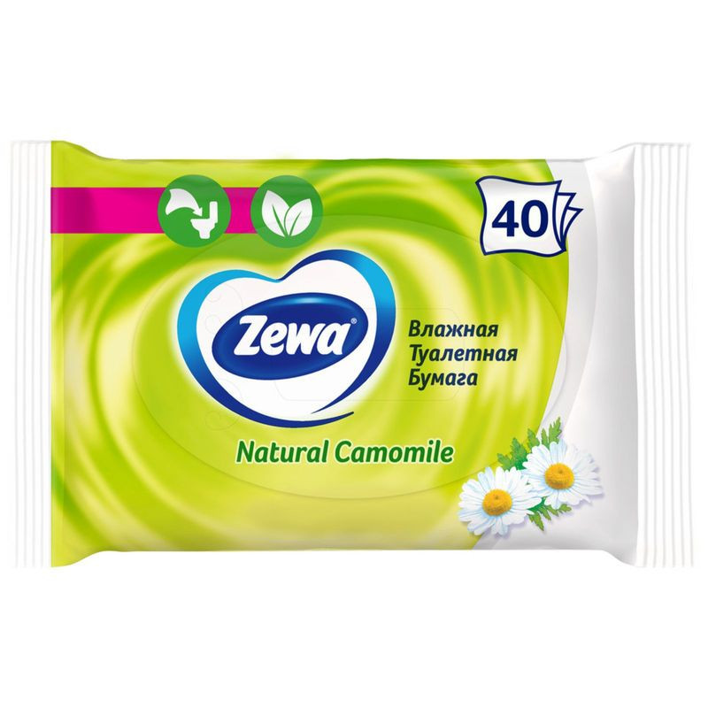 Изображение товара Влажная туалетная бумага Zewa Ромашка 40 шт мягкая гигиеническая салфетка