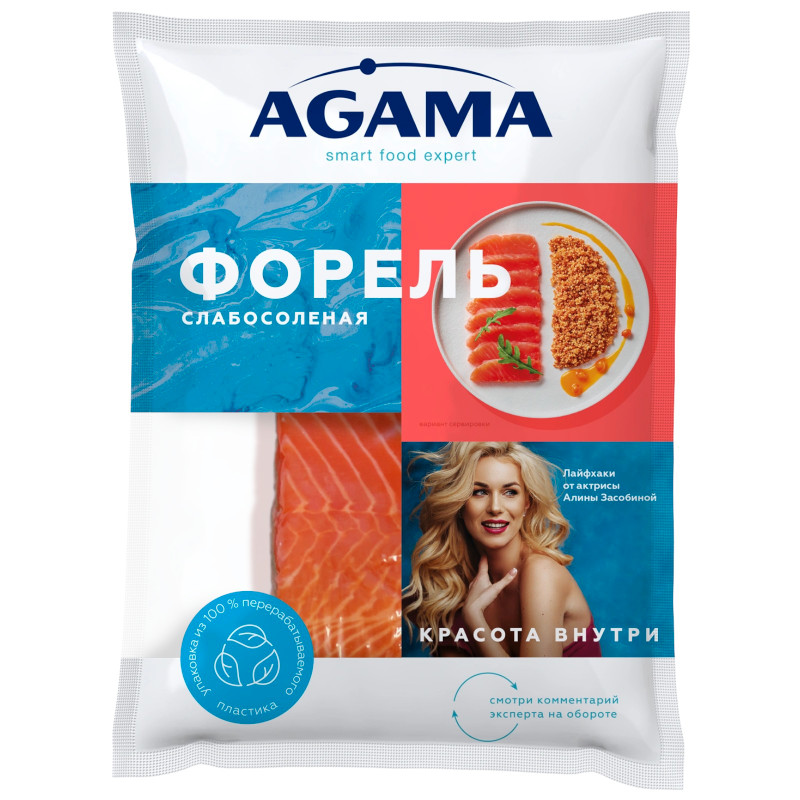 Изображение товара Форель Agama слабосоленая филе-кусок с кожей 200г замороженная Россия