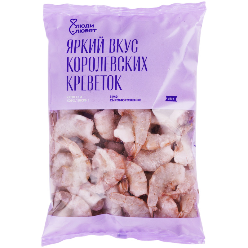 Изображение товара Креветки Люди Любят Королевские белоногие без головы свежемороженые 31/40, 850г