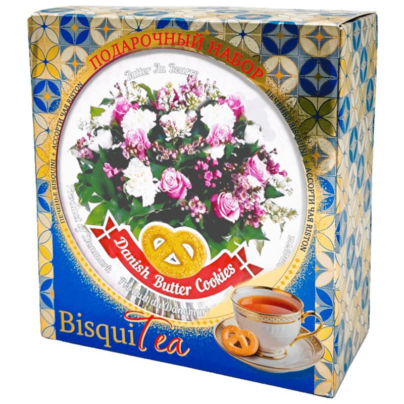 Изображение товара Подарочный набор Bisquitea 242 г с печеньем и чаями ассорти