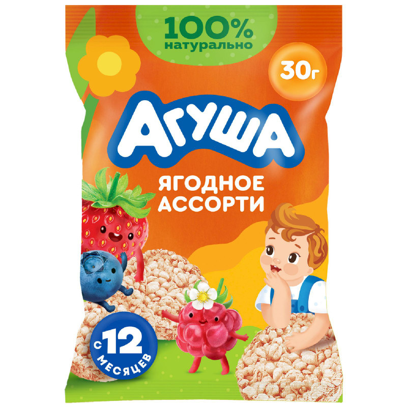 Изображение товара Хлебцы рисовые Агуша Ягодное Ассорти детские с 12 месяцев, 30г