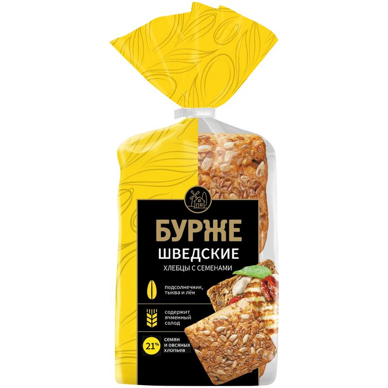 Изображение товара Хлебцы Хлебный дом Бурже шведские с семенами 4х70 г Натуральные Злаковые