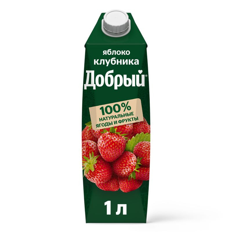 Изображение товара Напиток сокосодержащий Добрый из яблок и клубники 1л натуральный вкус и долгий срок хранения
