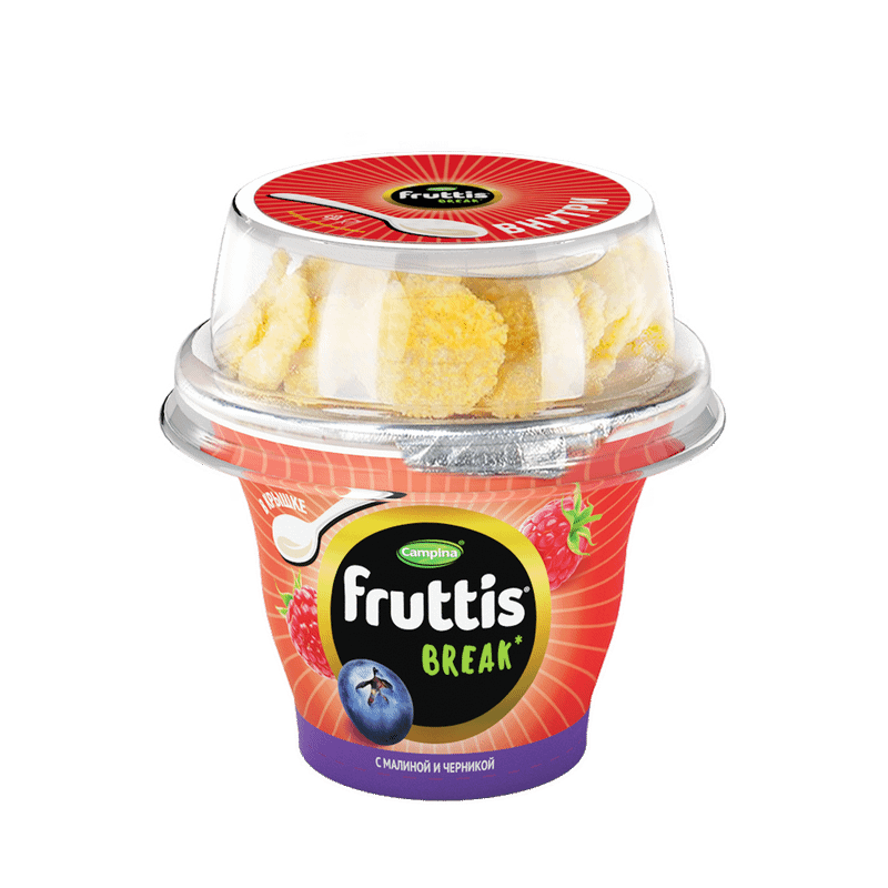 Изображение товара Продукт йогуртный Fruttis Вкусный перерыв малина-черника 2.5%, 165+10г