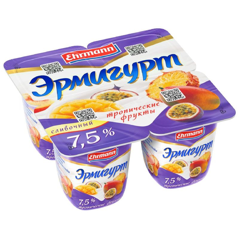 Изображение товара Продукт йогуртный Эрмигурт Тропические фрукты 7.5%, 100г