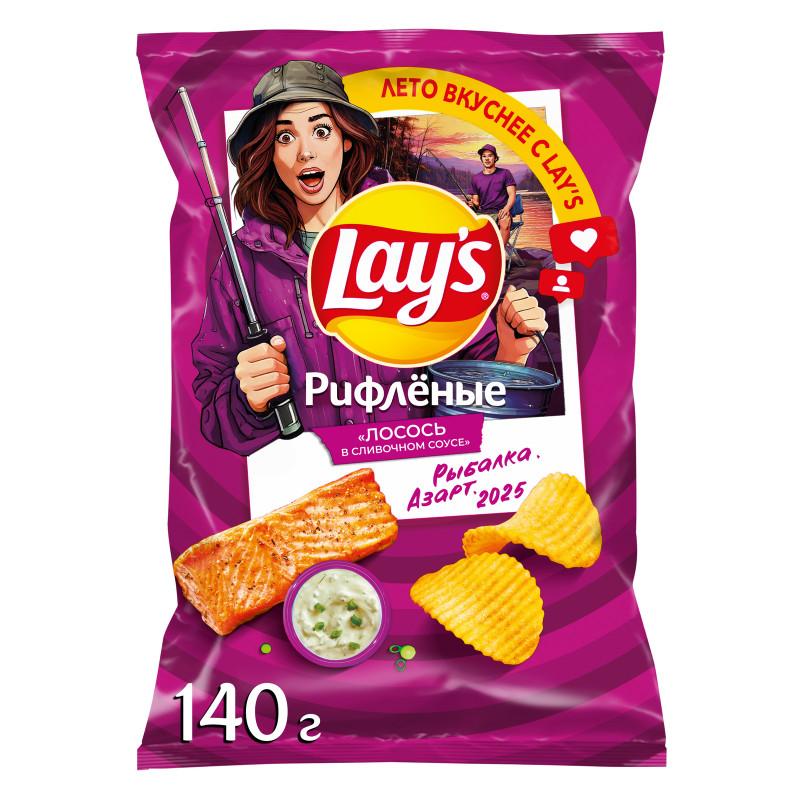 Изображение товара Чипсы картофельные Lay's рифлёные со вкусом лосось в сливочном соусе, 140г