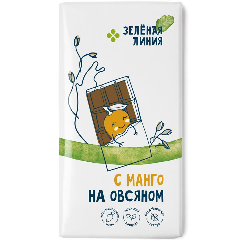 Изображение товара Шоколад овсяный без сахара с манго Зелёная Линия 65г