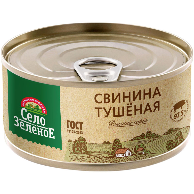 Изображение товара Свинина Село Зелёное тушёная кусковая высший сорт, 325г