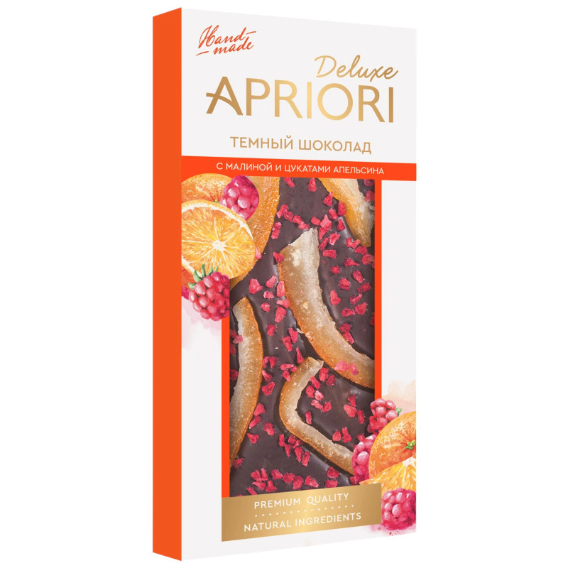 Изображение товара Шоколад Apriori Deluxe тёмный с малиной и цукатами апельсина, 85г
