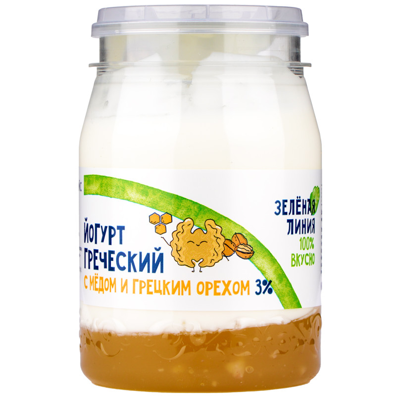 Изображение товара Йогурт греческий двухслойный с медом и грецкими орехами 3% Зелёная Линия, 190г