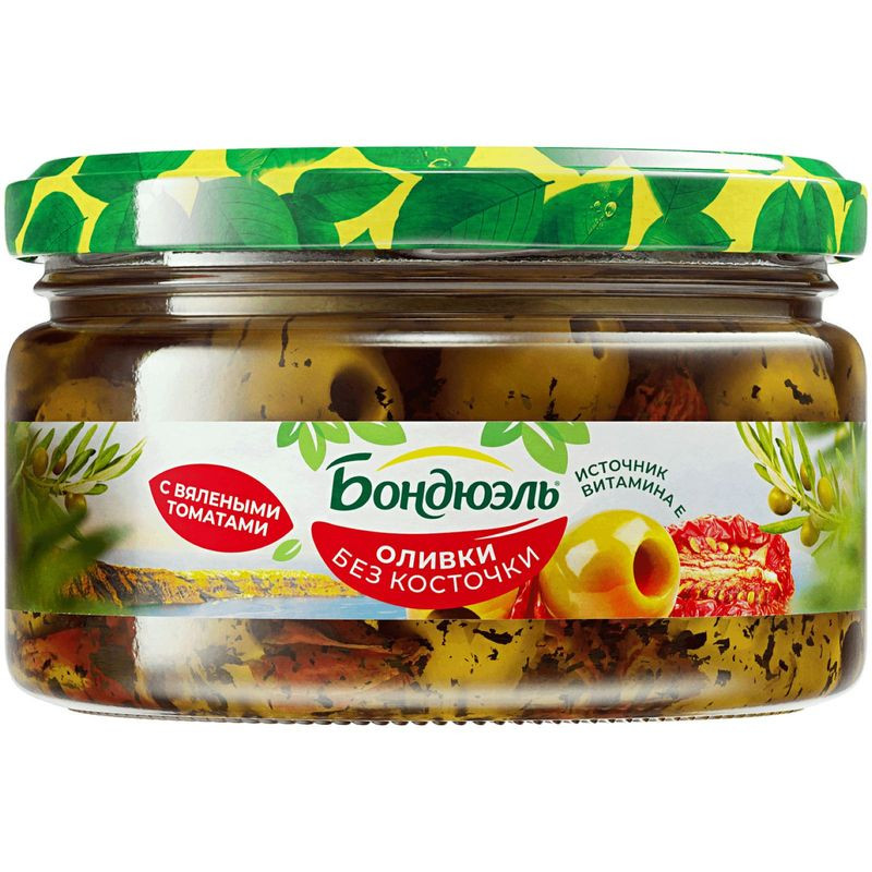 Изображение товара Оливки Бондюэль с вялеными томатами без косточки 250г в масле