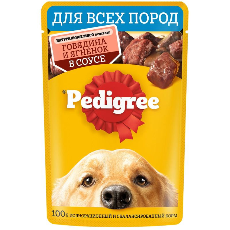 Изображение товара Влажный корм Pedigree для взрослых собак всех пород с говядиной и ягненком в соусе, 85г