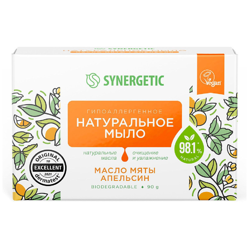 Изображение товара Мыло Synergetic масло мяты апельсин туалетное натуральное, 90г