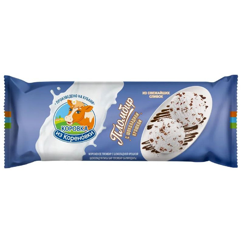 Изображение товара Пломбир Коровка из Кореновки с шоколадной стружкой 400 г Россия