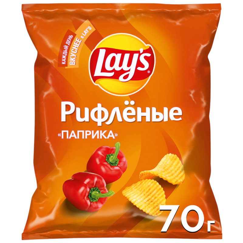 Изображение товара Чипсы картофельные Lays со вкусом Паприка рифленые, 70г