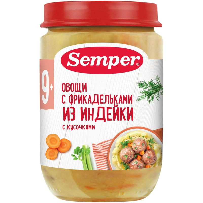 Изображение товара Пюре Semper овощи с фрикадельками из индейки 190г для детей