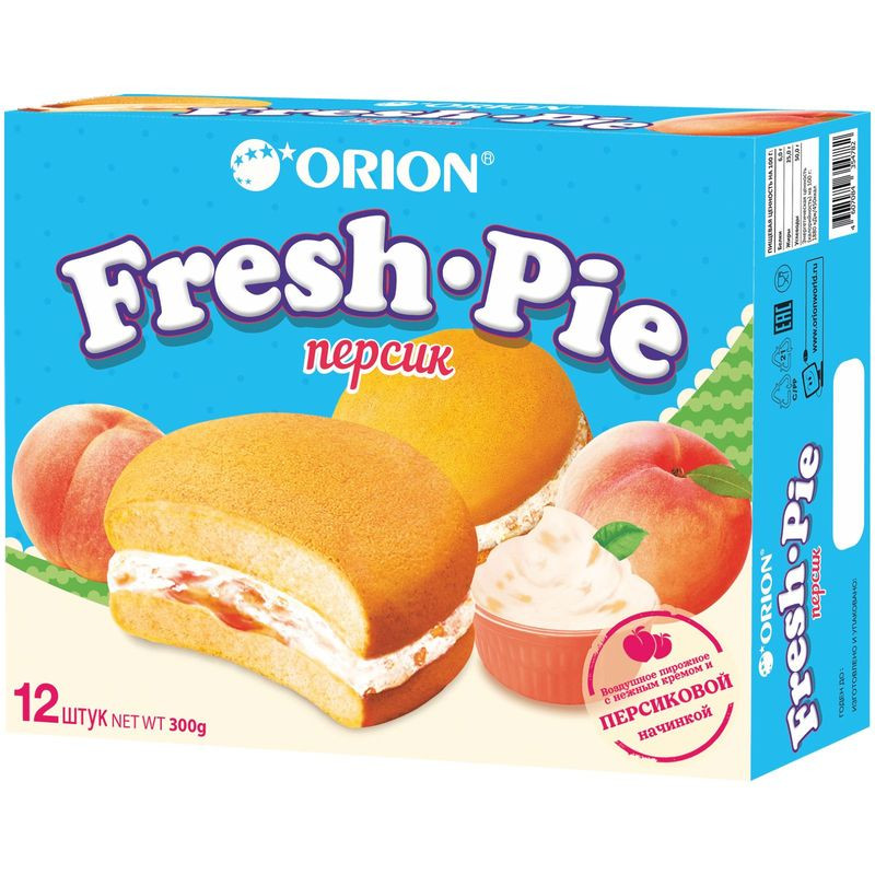 Изображение товара Пирожное Orion Fresh Pie бисквитное с персиковой начинкой 300г