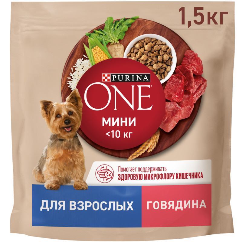 Изображение товара Сухой корм Purina One для собак с говядиной и рисом, 1.5кг