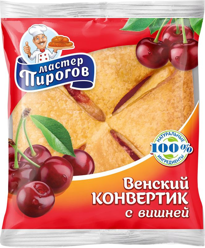 Изображение товара Конвертик Мастер Пироговъ с вишнёвой начинкой 70г натуральная выпечка