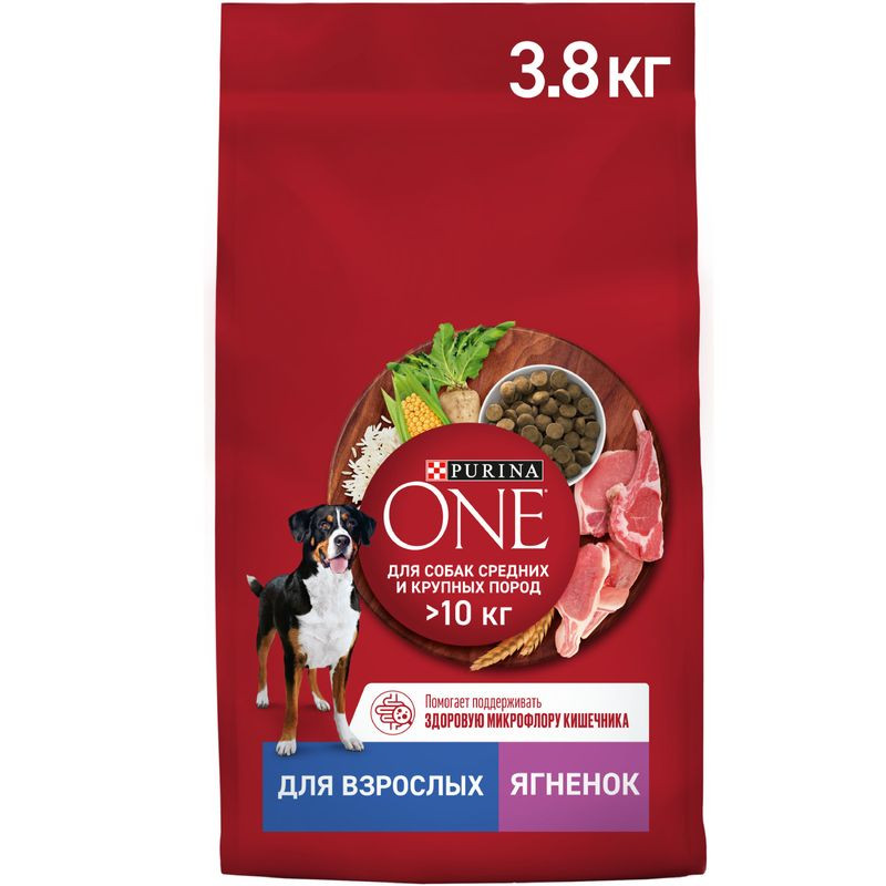 Изображение товара Сухой корм Purina One для собак средних и крупных пород ягненок и рис 3.8 кг