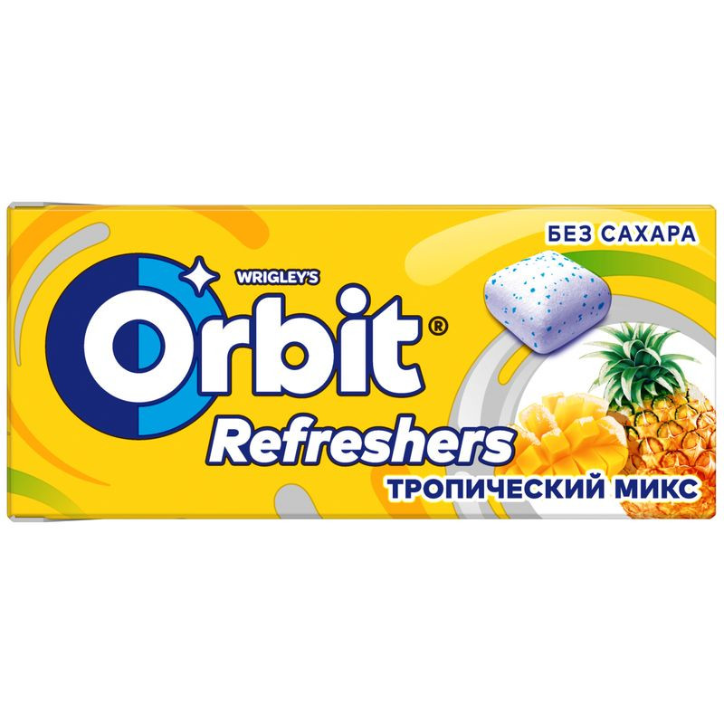 Изображение товара Жевательная резинка Orbit Refreshers тропический вкус 16 г вкусные безкалорийные драже