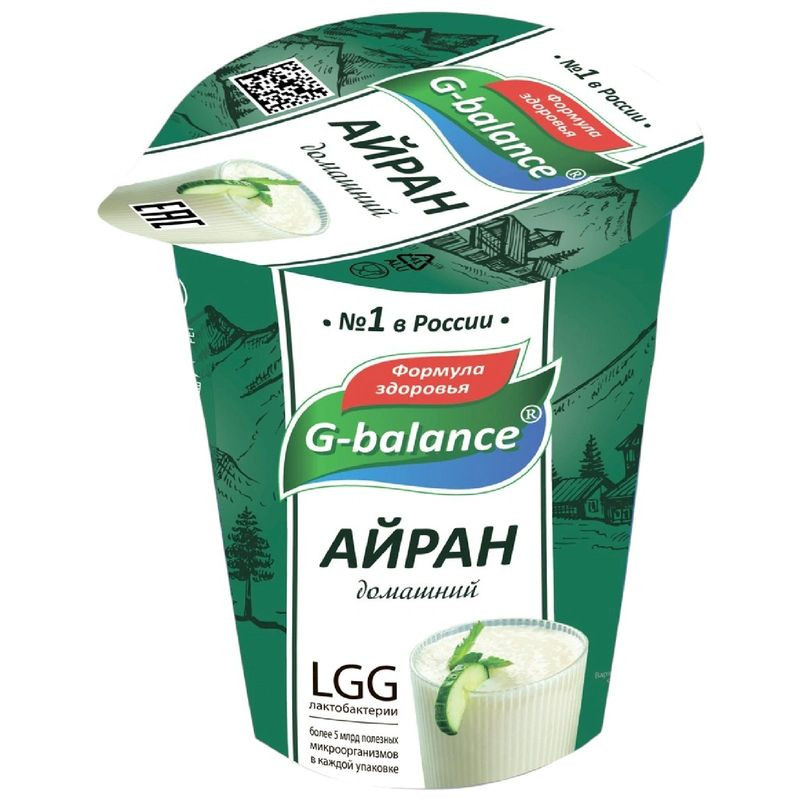 Изображение товара Айран G-Balance Домашний 1% натуральный напиток 230г низкое содержание жира