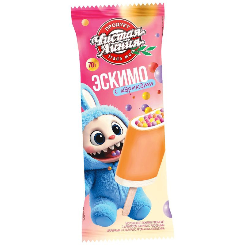 Изображение товара Мороженое Эскимо с рисовыми шариками в глазури 70г Чистая Линия