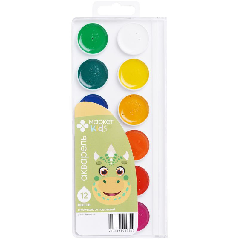 Изображение товара Краски акварельные Маркет Kids набор 12 цветов для творчества