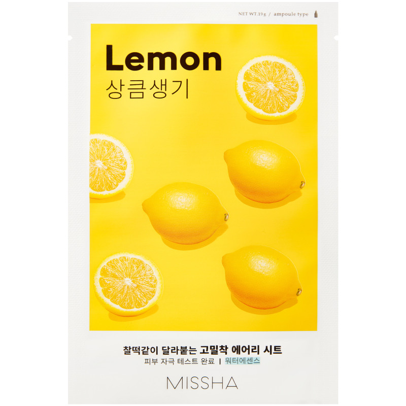 Изображение товара Маска Missha Airy Fit Sheet Mask Lemon для лица освежающая с экстрактом лимона для тусклой кожи, 20мл