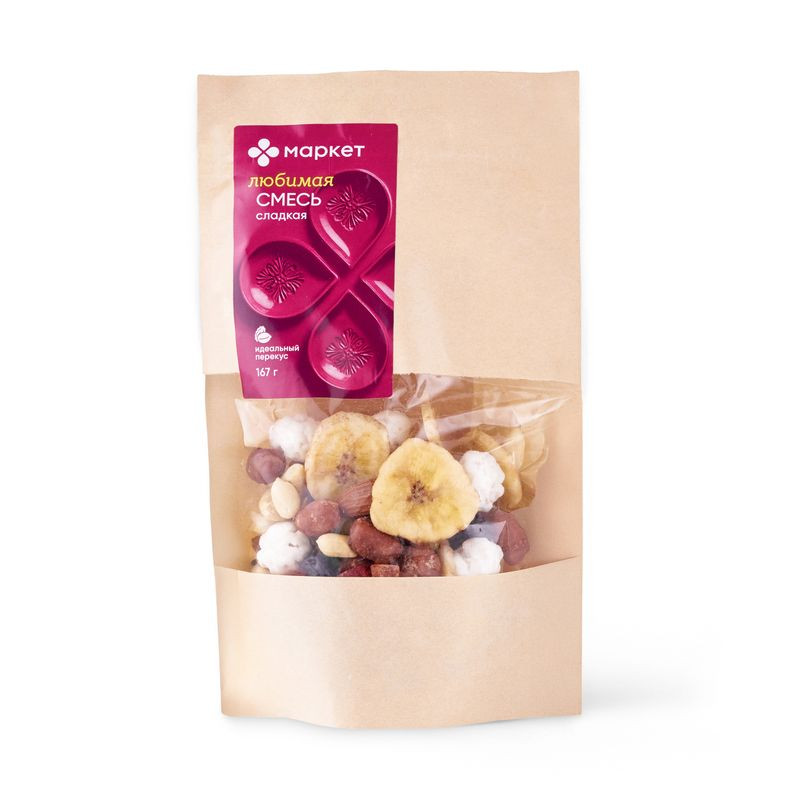 Изображение товара Сладкая ореховая смесь Маркет 167г с сушеными фруктами и красителями