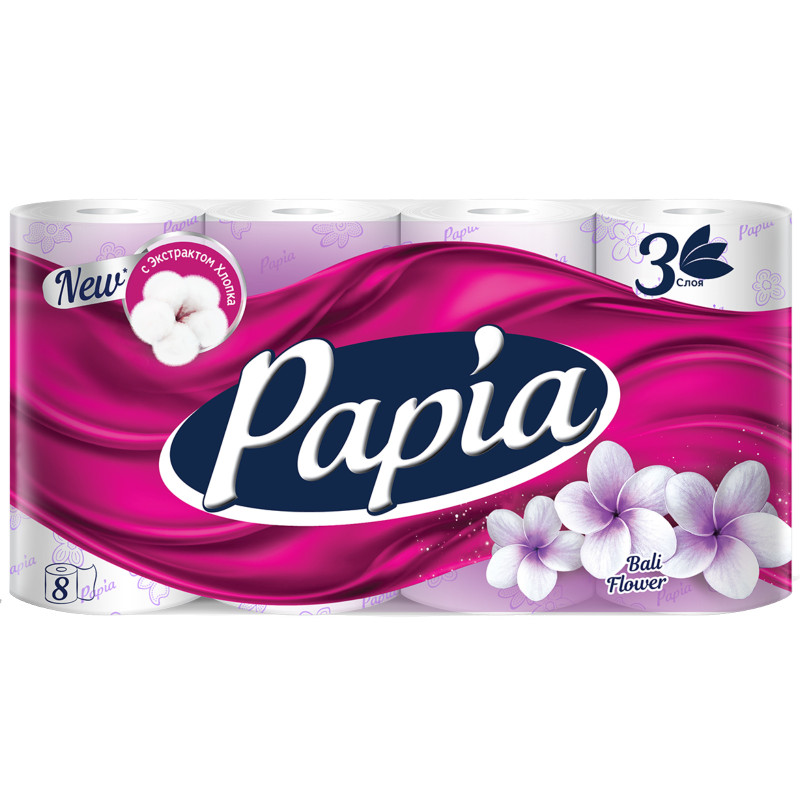 Изображение товара Туалетная бумага Papia Балийский цветок 3 слоя, 8шт