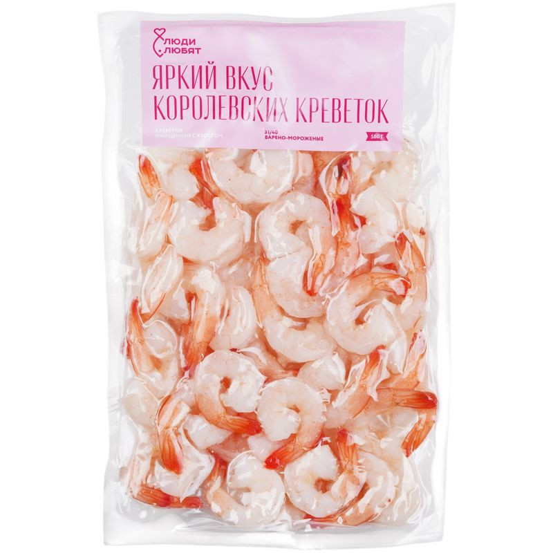 Изображение товара Креветки королевские очищенные варёно-мороженые 31/40 500г Люди Любят