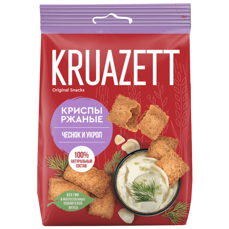 Изображение товара Сухарики Kruazett Криспы с чесноком и укропом ржаные, 70г