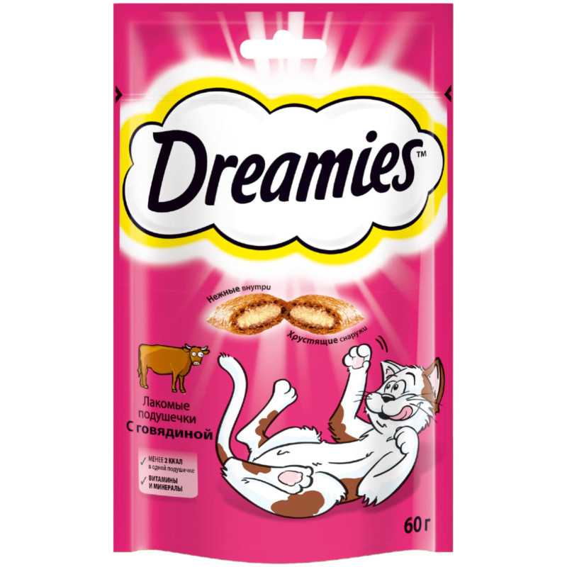 Изображение товара Лакомство Dreamies для кошек подушечки с говядиной, 60г