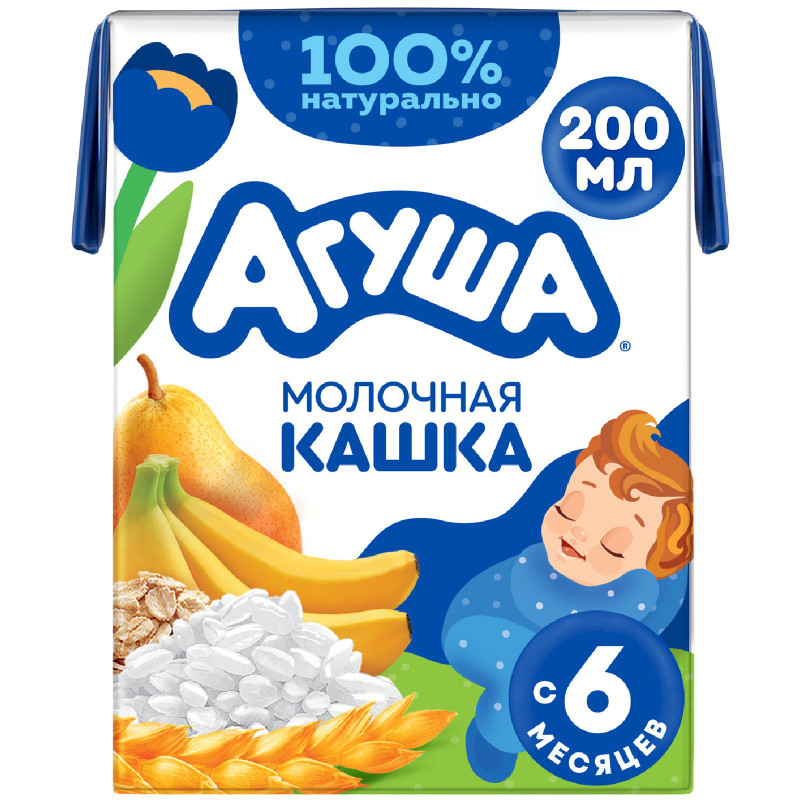 Изображение товара Каша молочная Агуша Засыпайка Злаки-Груша-Банан 2.7% с 6 месяцев, 200мл