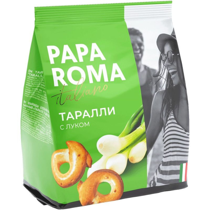 Изображение товара Таралли Papa Roma с луком 180г - хрустящее закусочное изделие с насыщенным вкусом лука