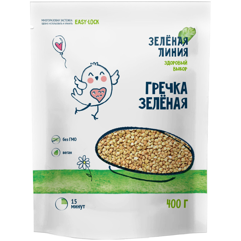 Изображение товара Гречка зелёная ядрица 1 сорт Зелёная Линия, 400г