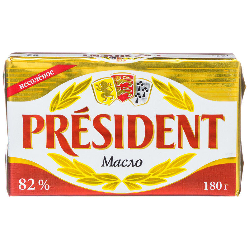 Изображение товара Масло сливочное President несолёное 82%, 180г