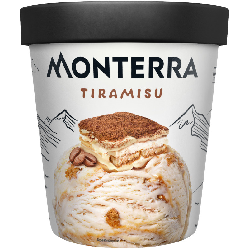 Изображение товара Мороженое пломбир Monterra Tiramisu с сыром маскарпоне и кусочками печенья Тирамису 14%, 277г