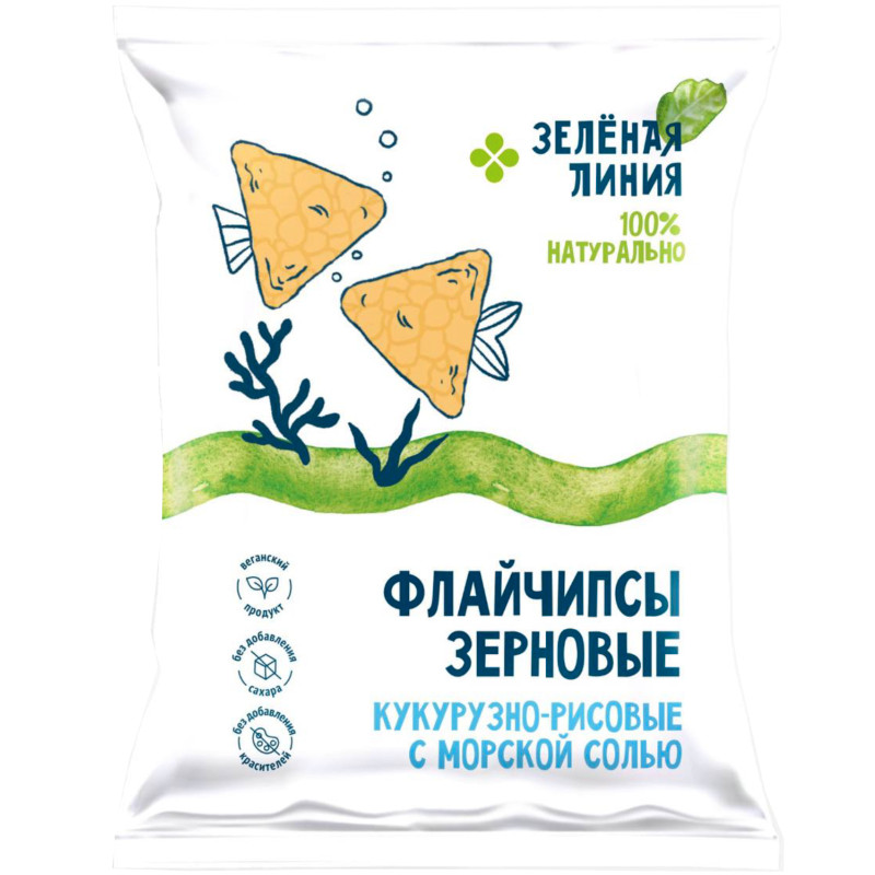 Изображение товара Флайчипсы зерновые кукурузно-рисовые с солью Зелёная Линия, 40г