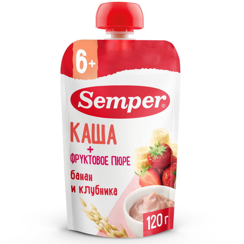 Изображение товара Пюре Semper бананово-клубничное с кашей с 6 месяцев, 120г
