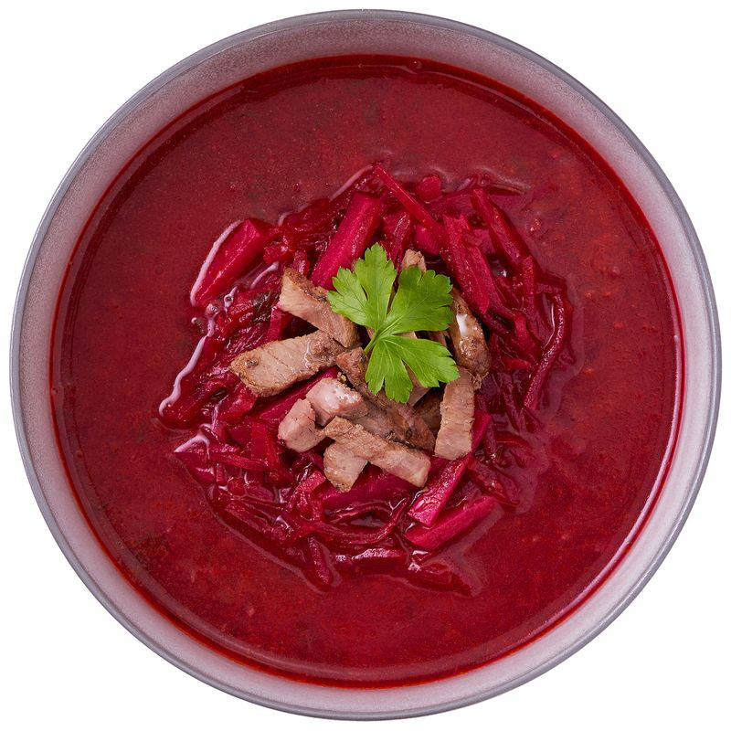 Изображение товара Борщ с говядиной Перекрёсток Select 270г готовый обед горячий заливка