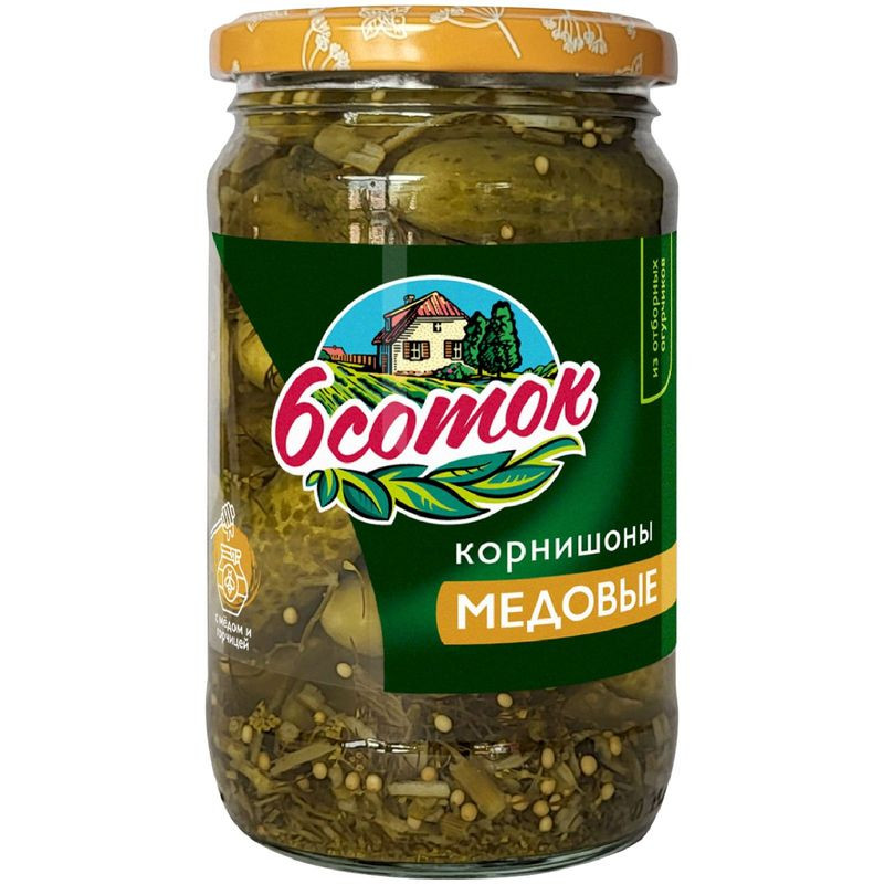 Изображение товара Огурцы 6 соток Корнишоны медовые 350г натуральные овощные соленья Россия
