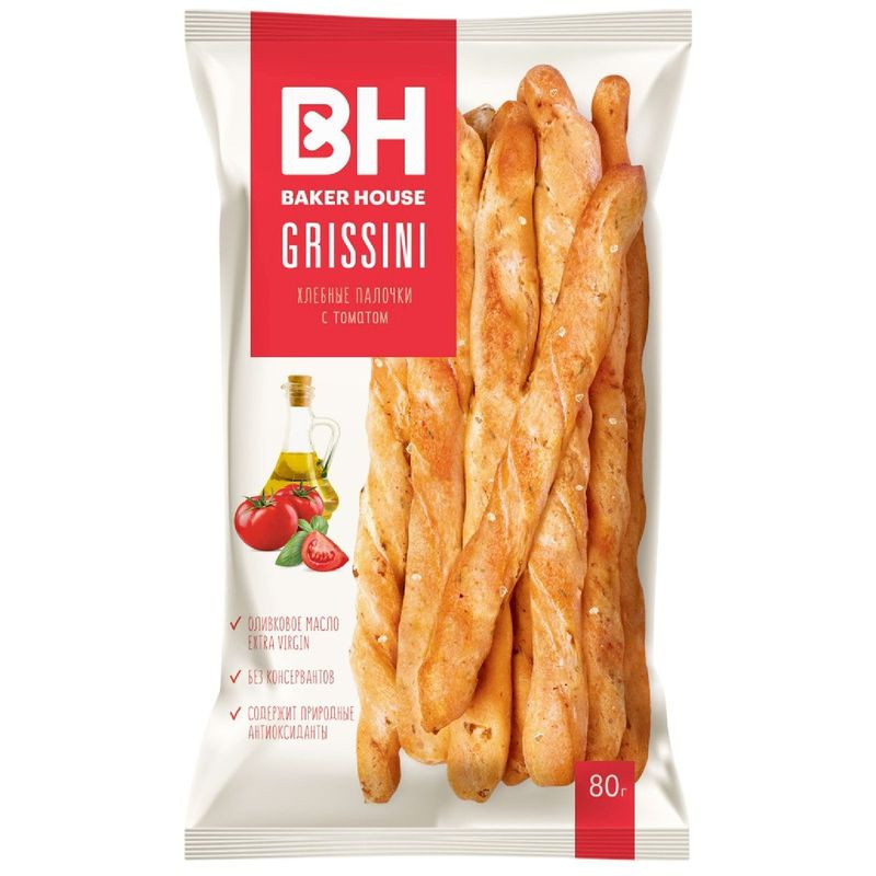 Изображение товара Хлебные палочки Baker House с томатом 80г натуральный перекус Россия