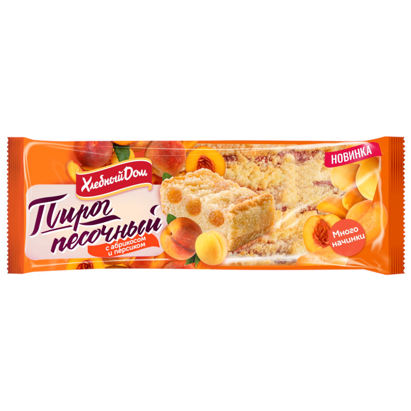 Изображение товара Пирог Хлебный Дом Песочный с абрикосом и персиком, 300г