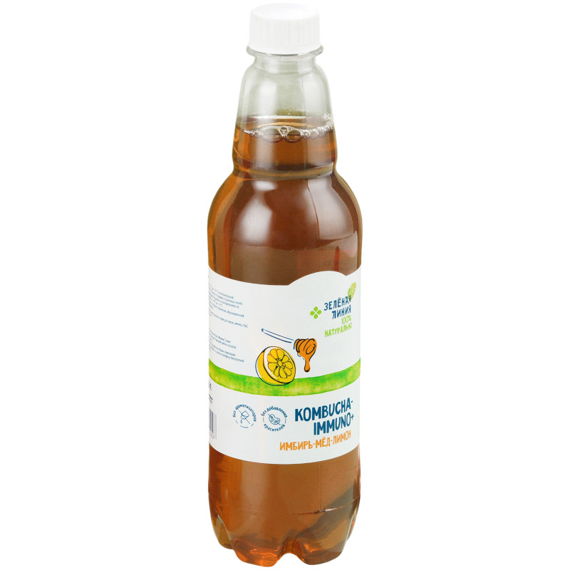 Изображение товара Напиток на чайном грибе Kombucha immuno+ имбирь-мёд-лимон Зелёная Линия, 555мл