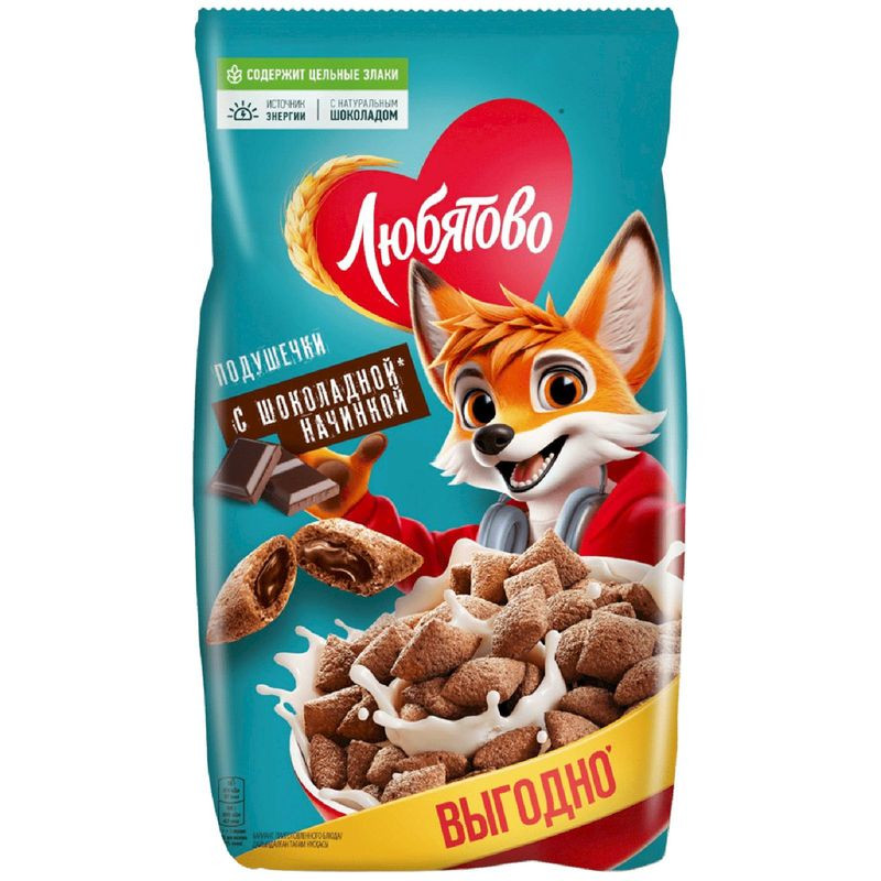 Изображение товара Подушечки Любятово шоколадные 500г многозерновые сухой завтрак