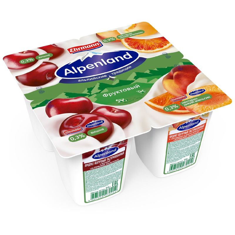 Изображение товара Продукт йогуртный Alpenland вишня-нектар-апельсин дикий 0.3%, 95г